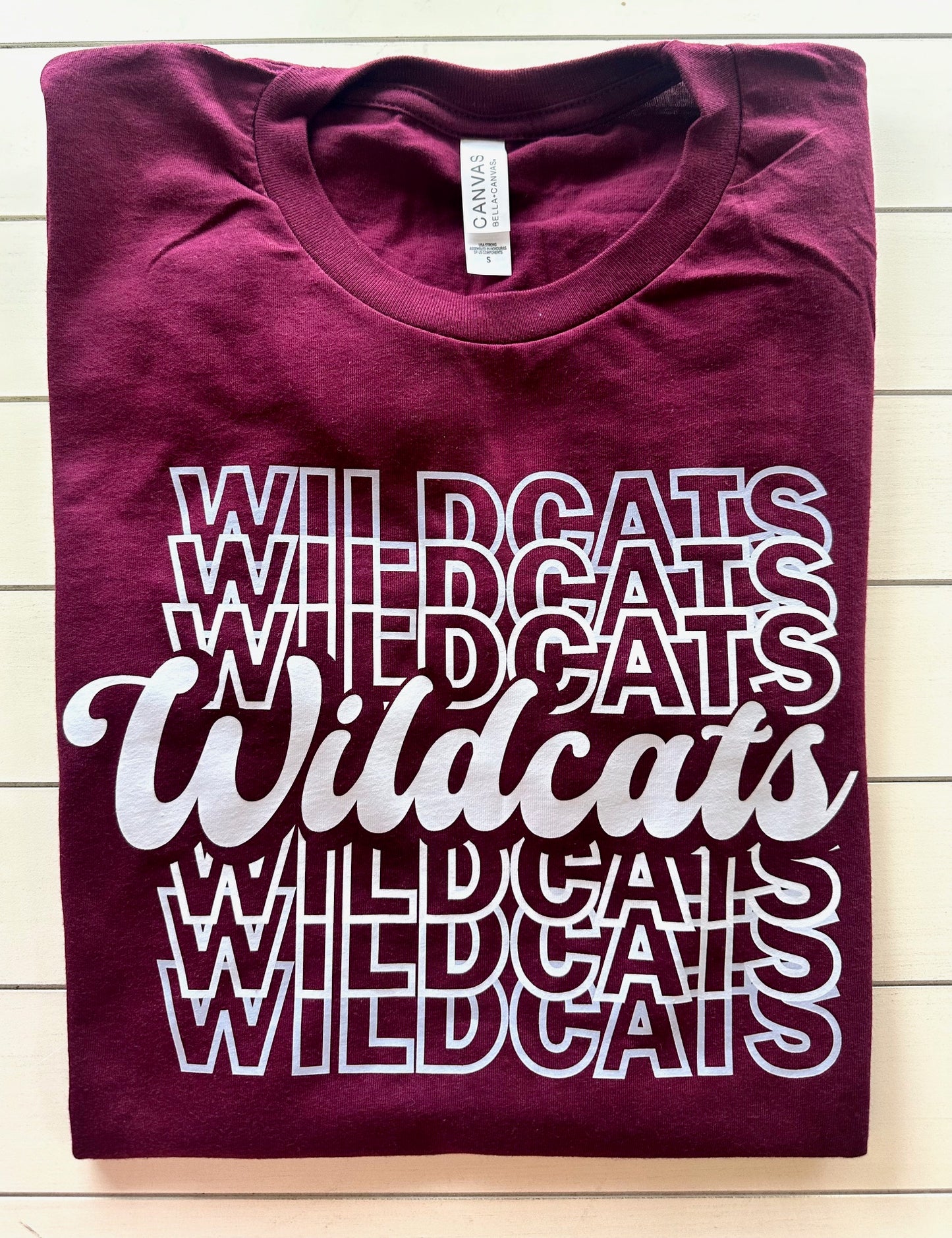 Palestine Wildcats Retro Repeating Fade (white) Spirit Tee