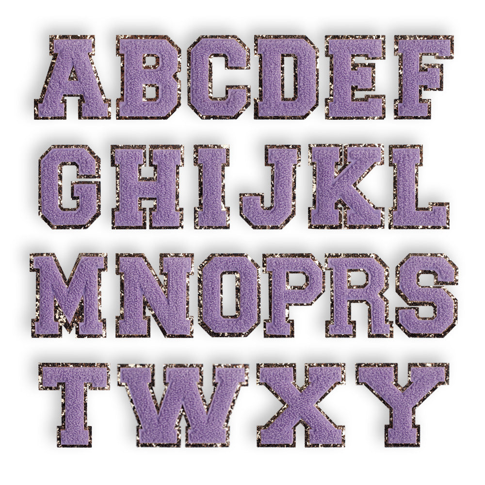 Personalized Charcoal Light Purple Glitter Initial Letter Patch Unstructured Hat