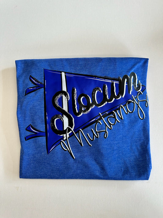 Slocum Mustangs Script Pennant Spirit Tee