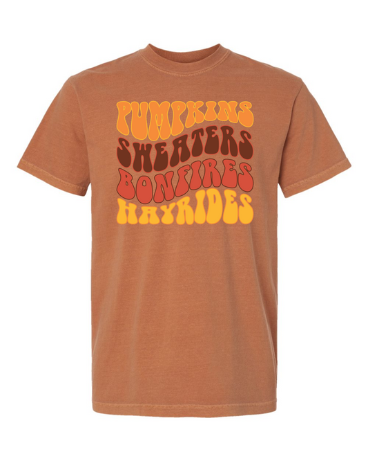 Pumpkins, Sweaters, Bonfires, Hayrides Autumn Graphic Tee