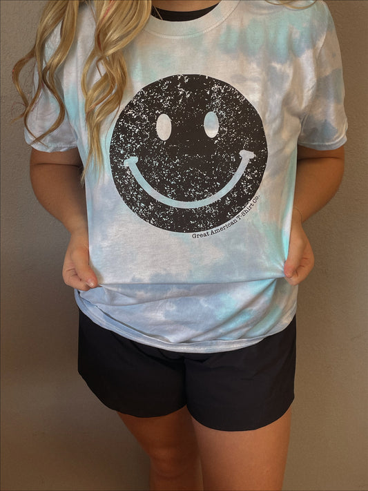 Smiley Face Coral Tie Dye Graphic Tee