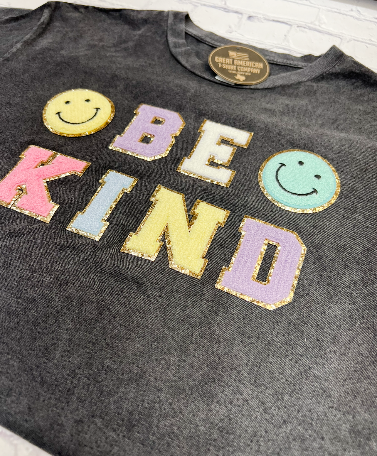 Be Kind Glitter Patch Graphic Tee