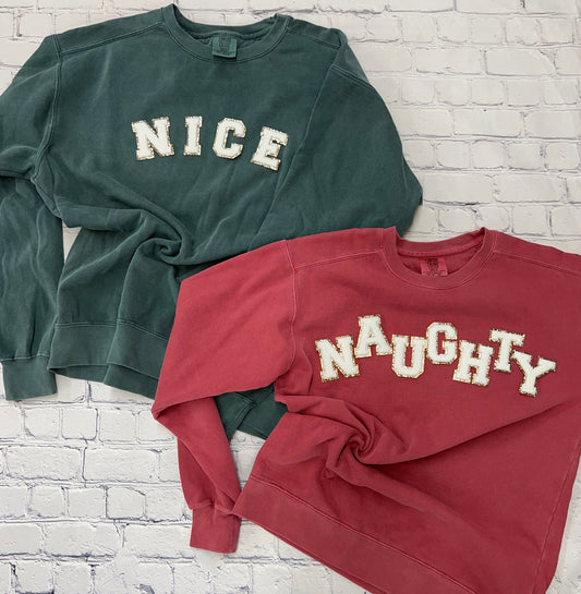 Naughty/Nice Letter Patch Graphic Sweatshirt